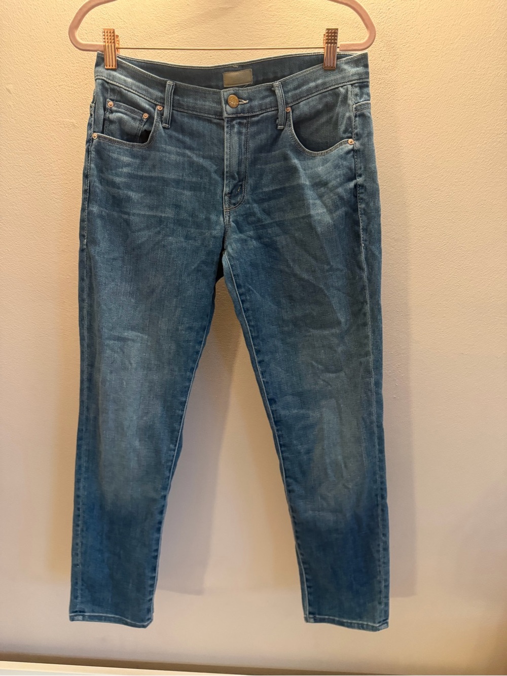 MOTHER Denim The Skinny Not Skinny Jeans Blue Skies Tomorrow Wash Size 28